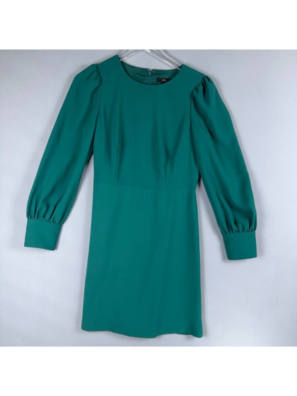 J.Crew Dress Size 4 Sheath Green Midi Long Sleeve Cuffed Button Sleeves Back Zip - Picture 6 of 14